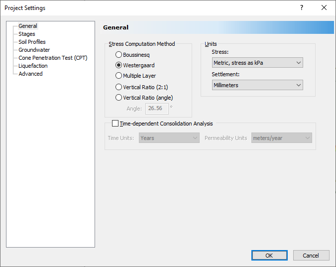 Project setting dialog - General tab